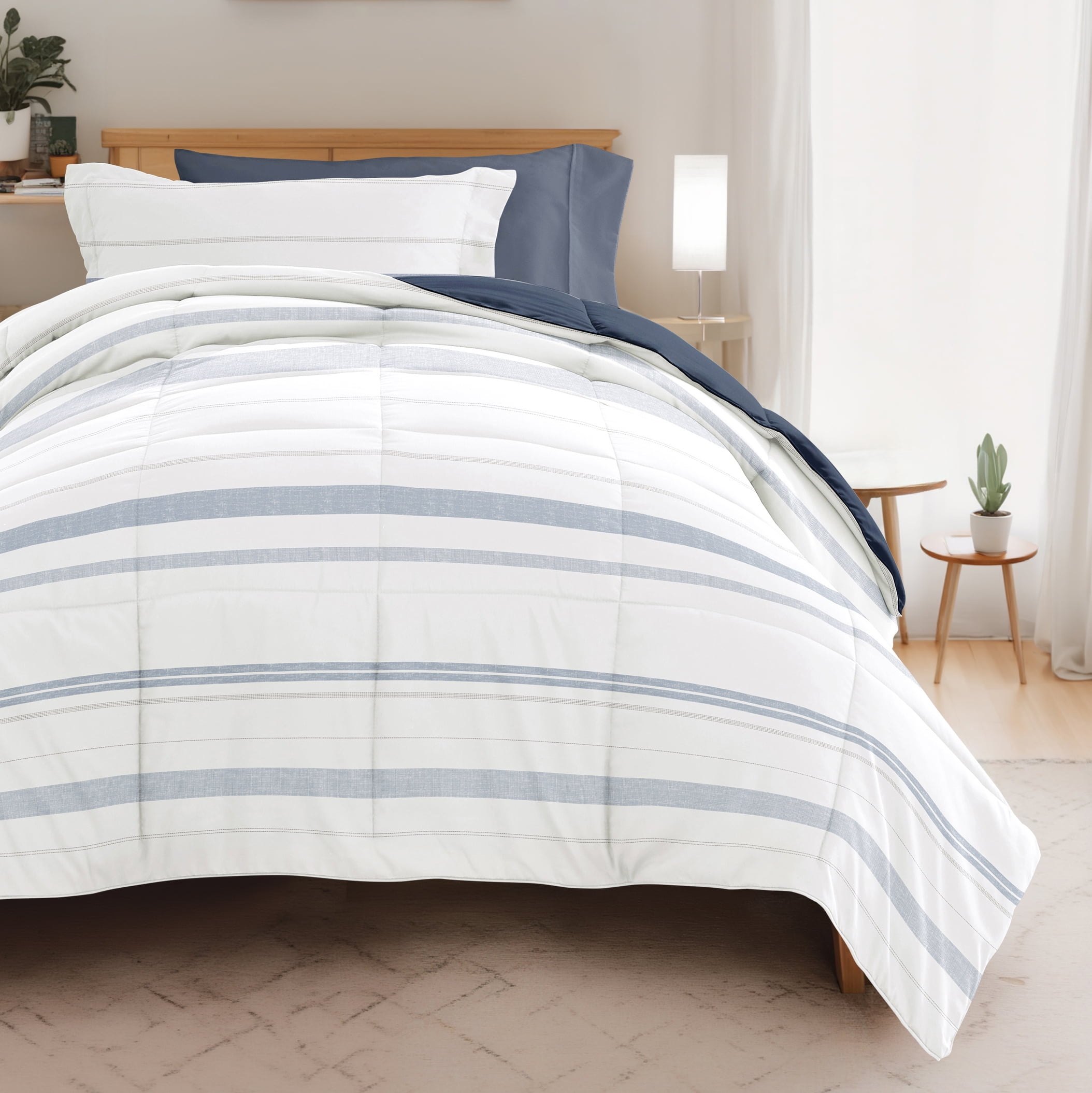 Noble Linens 8 Piece Dorm Bedding Bundle, Comforter & Sheet Set, Pillows, Laundry Bag