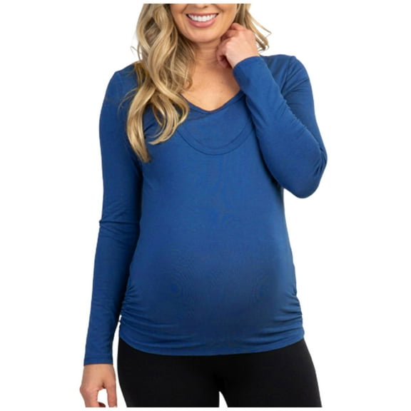 FRSASU Women Plus Size Clearance,Maternity Solid Long Sleeve Breast-Feeding Pregnant Woman Blouse
