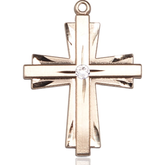 14kt Yellow Gold Cross Medal with 3mm April Swarovski Crystal 1 1/4 X 7/8 inches