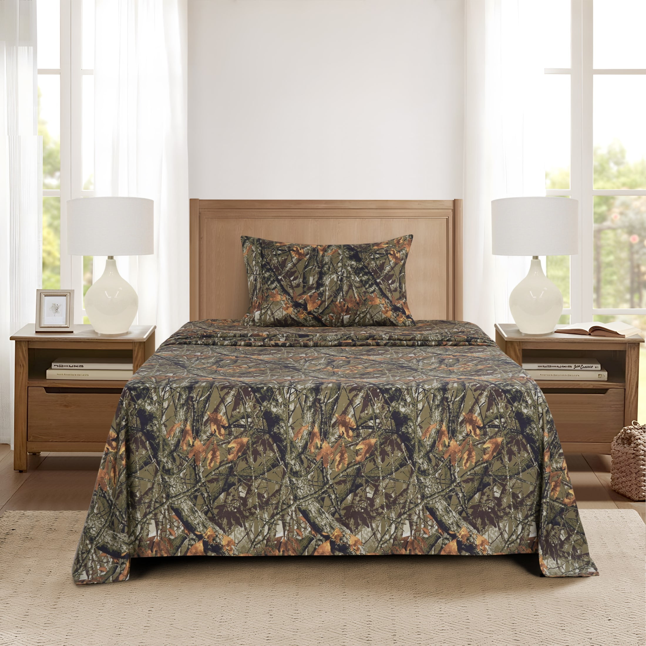 Mainstays Super Soft Brushed Microfiber Bed Sheet Set, Camo, Twin-XL, 3 Piece