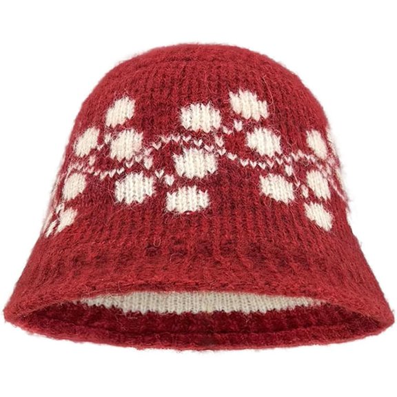 Vintage Wool Blend Knit Bucket Hat for Women Warm Fisherman Cap Fall Winter Outdoor