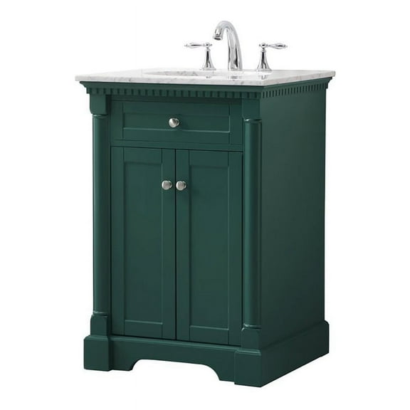 Elegant Decor Clarence 24" Solid Wood Metal Single Bathroom Vanity Set in Green