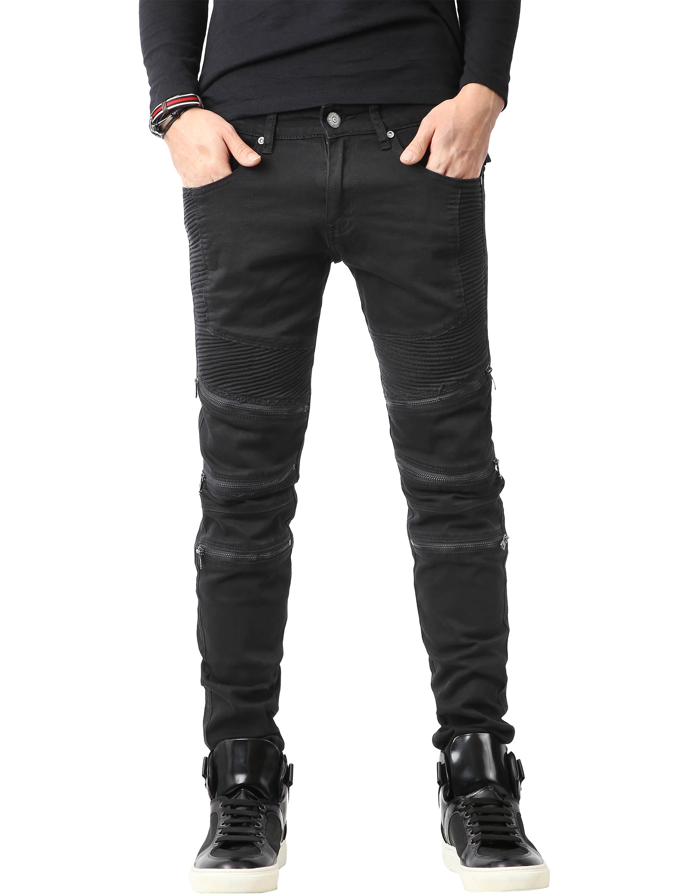Ma Croix Mens Biker Jeans Slim Fit Distressed Ripped Zipper Stretch Denim Pants - image 2 of 6