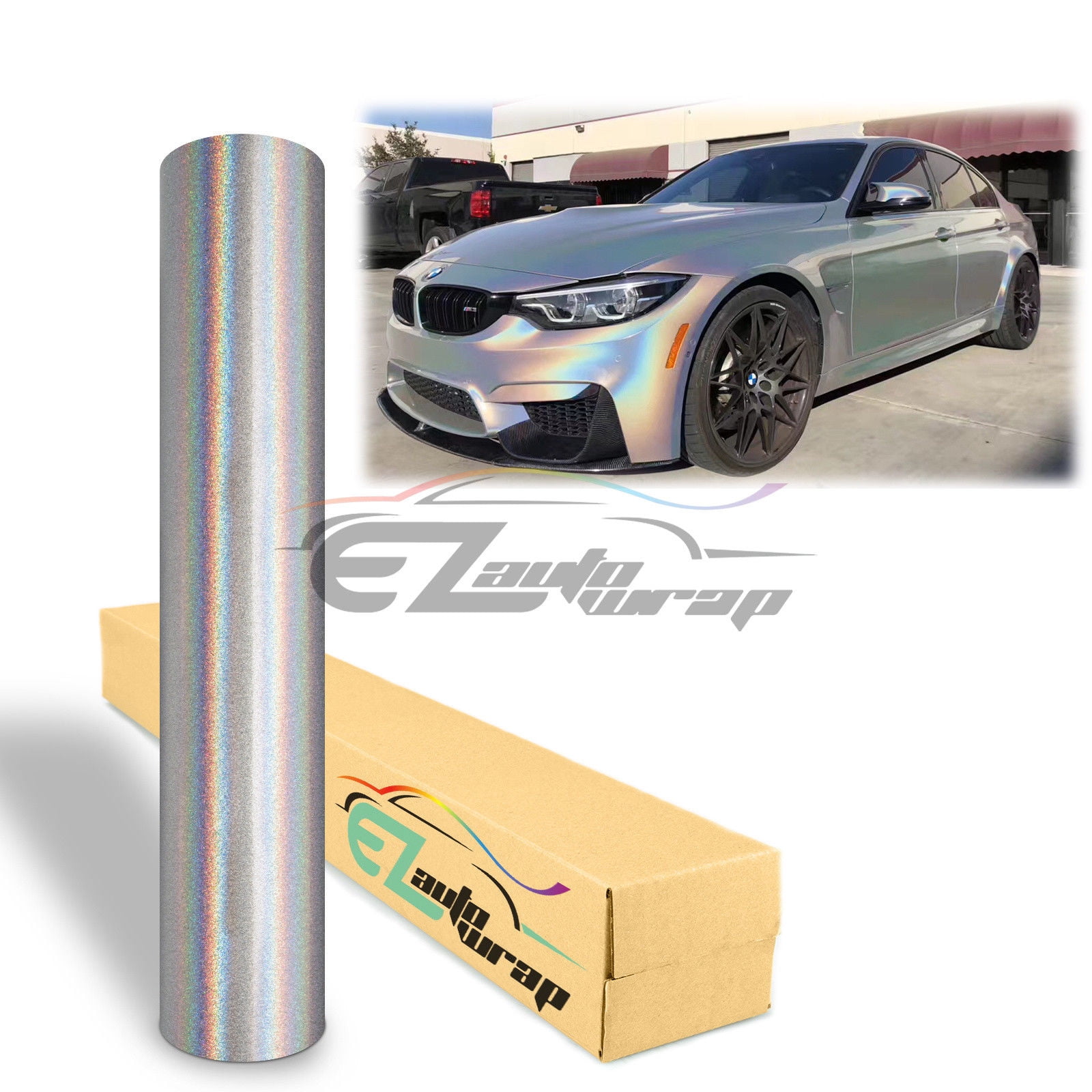 Glossy Silver Brushed Rainbow Vinyl Metal Car Wrap Film Styling Adhesive Sticker 