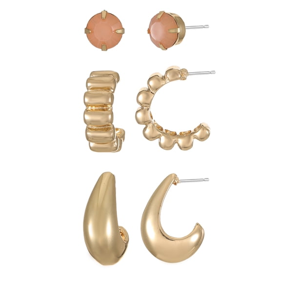 Time and Tru Goldtone 3 Pair Earrings Set