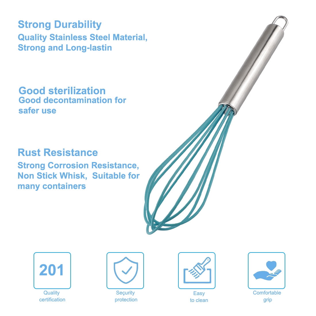 Unique Bargains Egg Whisk Silicone Mixer Kitchen Utensil Blending Stirring Blue