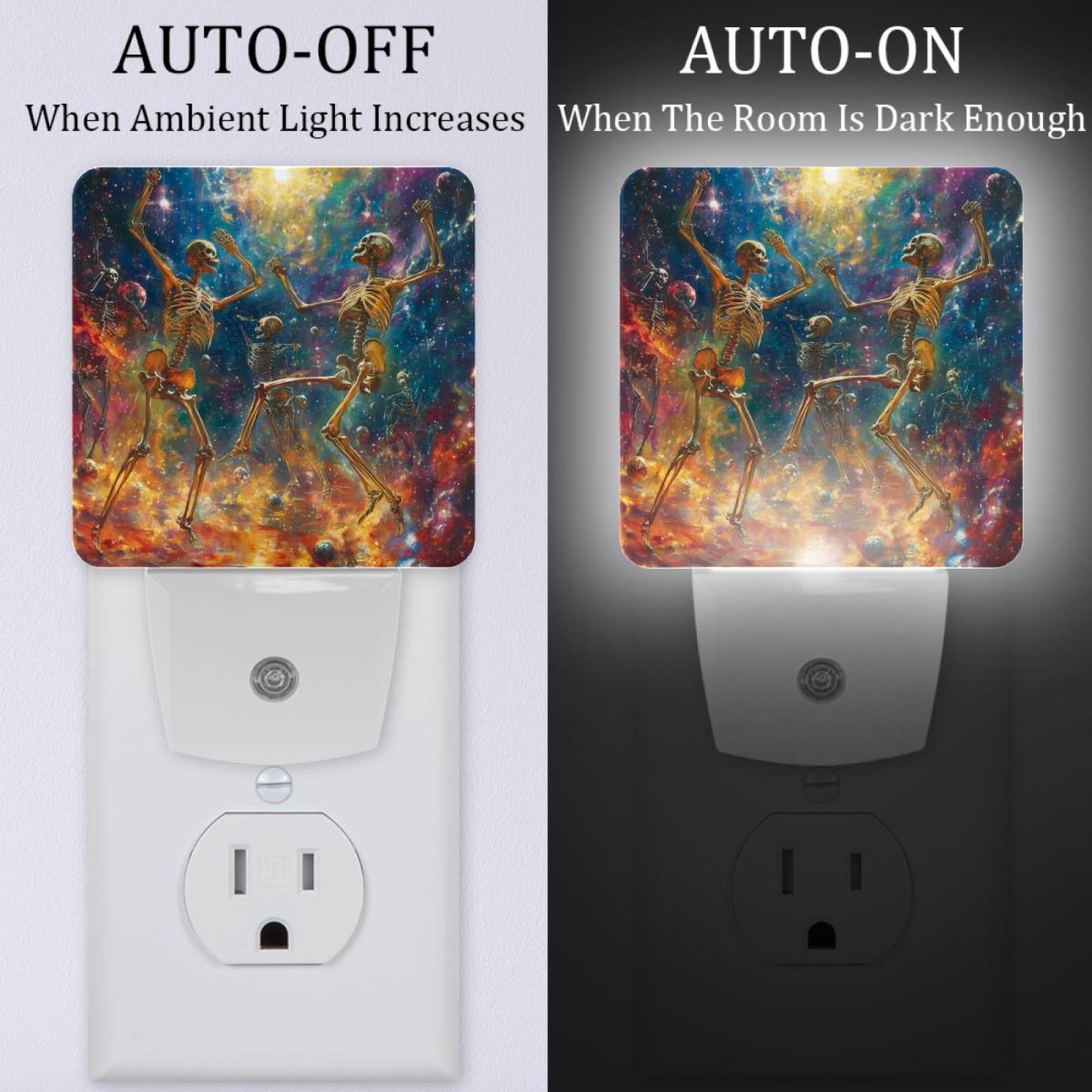 PhooArto Color Galaxy Skeletons Dancing Plug in LED Night Light Auto Sensor Dusk to Dawn Decorative Night for Bedroom, Bathroom, Kitchen, Hallway, Stairs, Baby's Room, Energy Saving