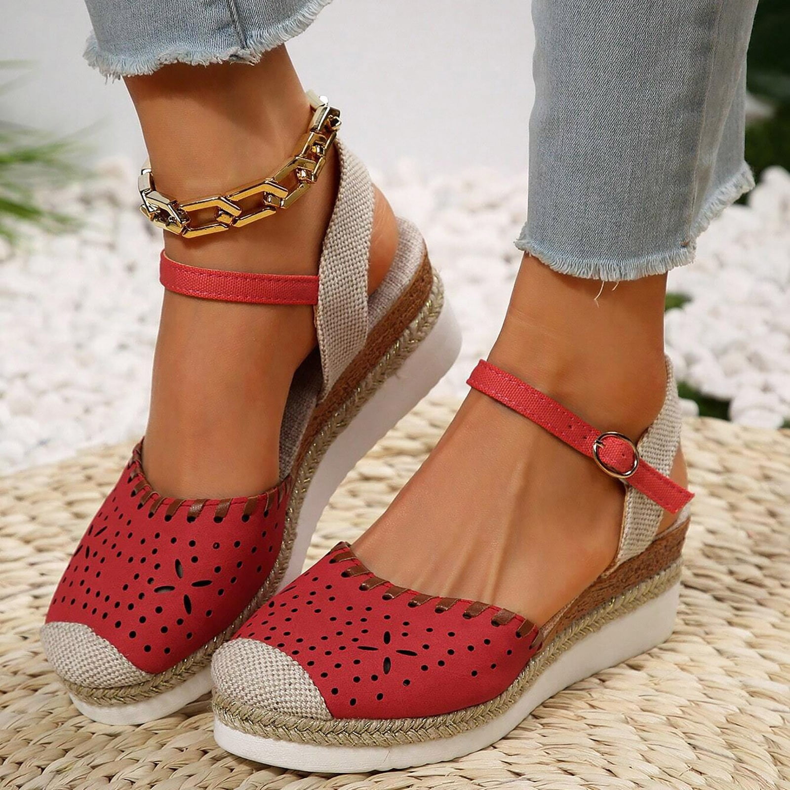 Sandals for Women Wedge 11 Half Vacation Classical Shoes For Women Hollow  Out Espadrille Ankle Strap Wedge Shoes - Walmart.com