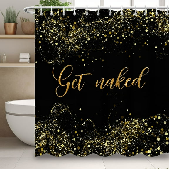 Modern Minimalist Style Shower Curtain, Black Gold Waterproof Shower Curtain, Simple Bathroom Decor with 12 Hooks