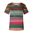 thumbnail image 3 of Women's Short Sleeve Crew Neck Tee Tops Stripe Color Block Casual T-Shirts Summer Clothes Blue,XL, 3 of 5