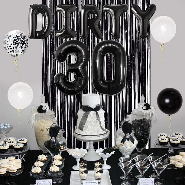 Décorations de 30e anniversaire pour lui Kit d'arc de guirlande de ballons  noir et blanc - Rideau à franges, 30 ballons en aluminium sales pour hommes  Thirty Bday Party Supplies 