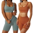 thumbnail image 1 of Conjuntos de entrenamiento para mujer, camiseta sin mangas acanalada de 2 piezas, sin costuras, cintura alta, conjunto de gimnasio, conjuntos cortos de yoga, 1 of 6