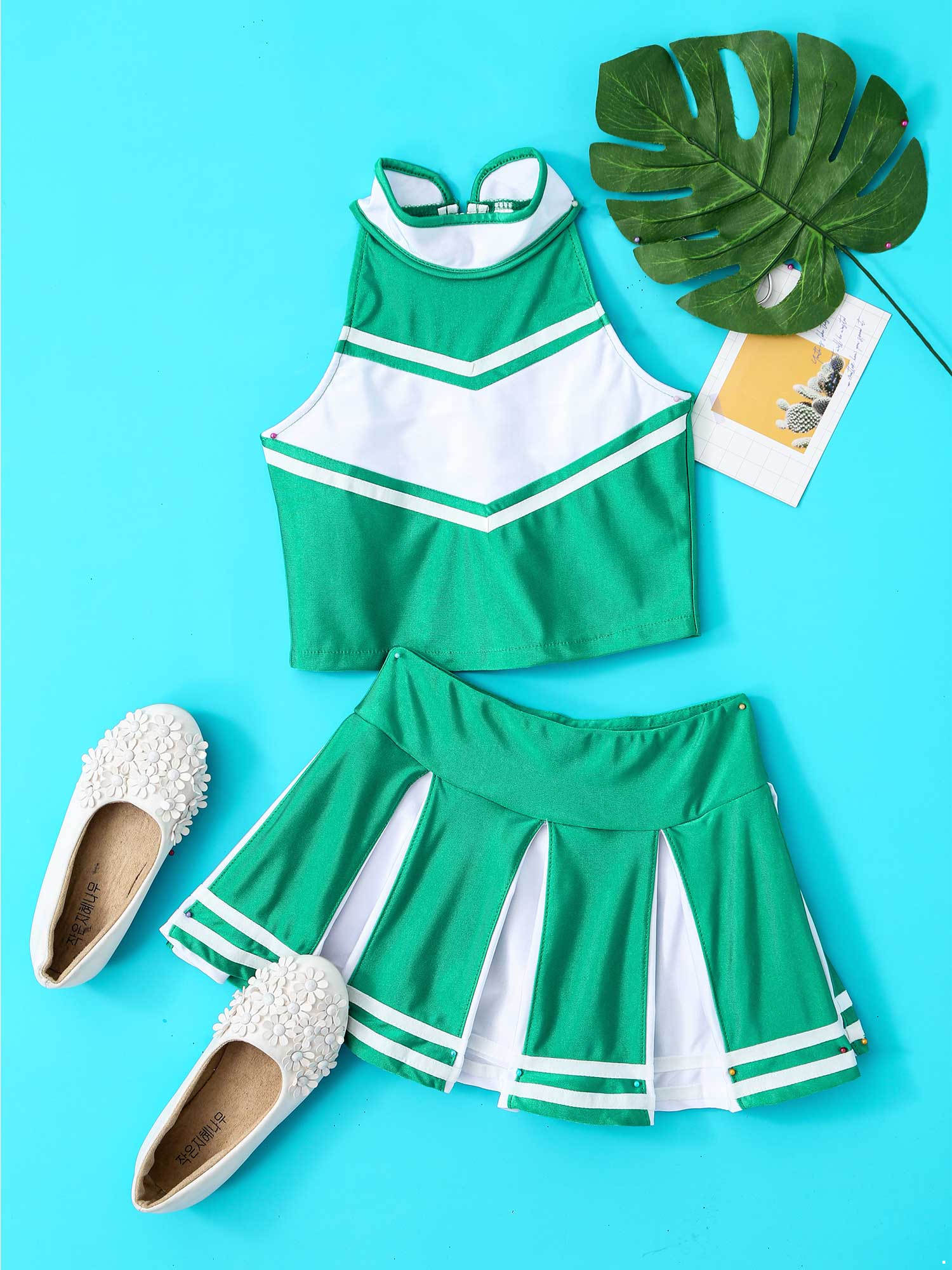 Aislor Kids Girls Cheerleading Outfit Sleeveless Tops with Pleated ...