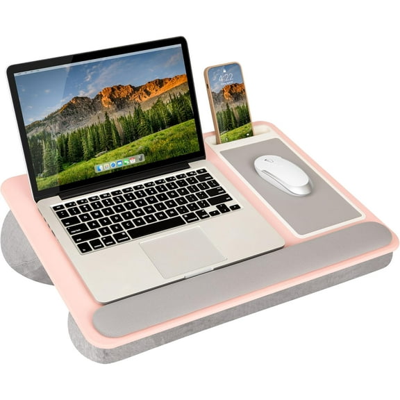 Home Office Pro Lap Desk with Wrist Rest, Mouse Pad, and Phone Holder - Pink - Fits up to 15.6 Inch Laptops