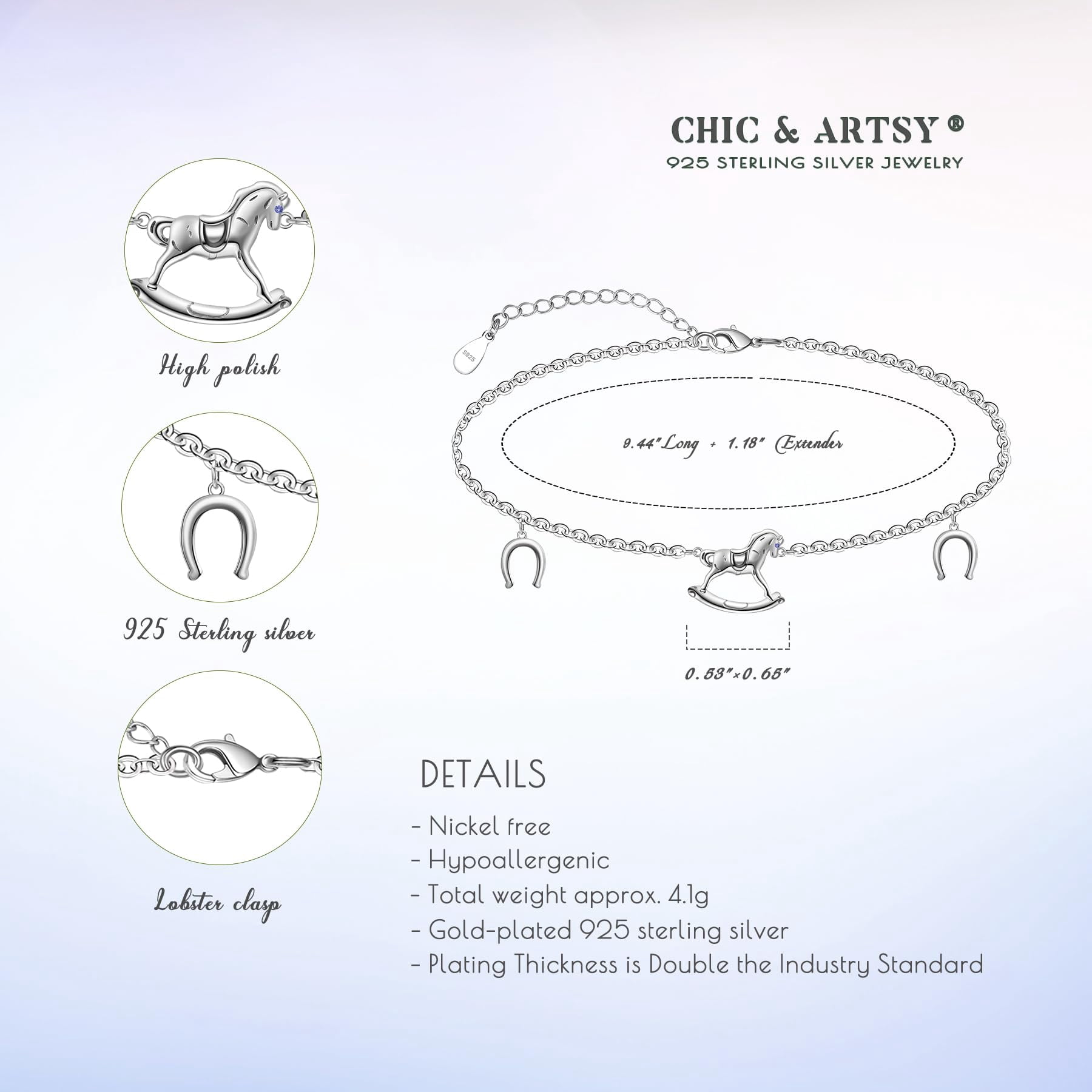 CHIC & ARTSY Carousel Anklet 925 Sterling Silver Cute Carousel Anklet Bracelets Adjustable Animal Foot Chain for Women