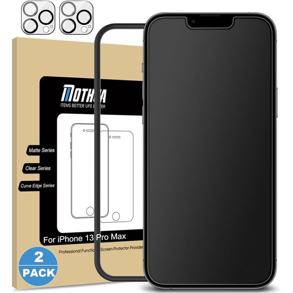 TEMOGU-2 Pack Matte Screen Protector for iPhone 13 Pro Max 6.7 inch + 2 Pack Camera Lens Protector, Anti-Glare & Anti-Fingerprint, matte Tempered Glass Film