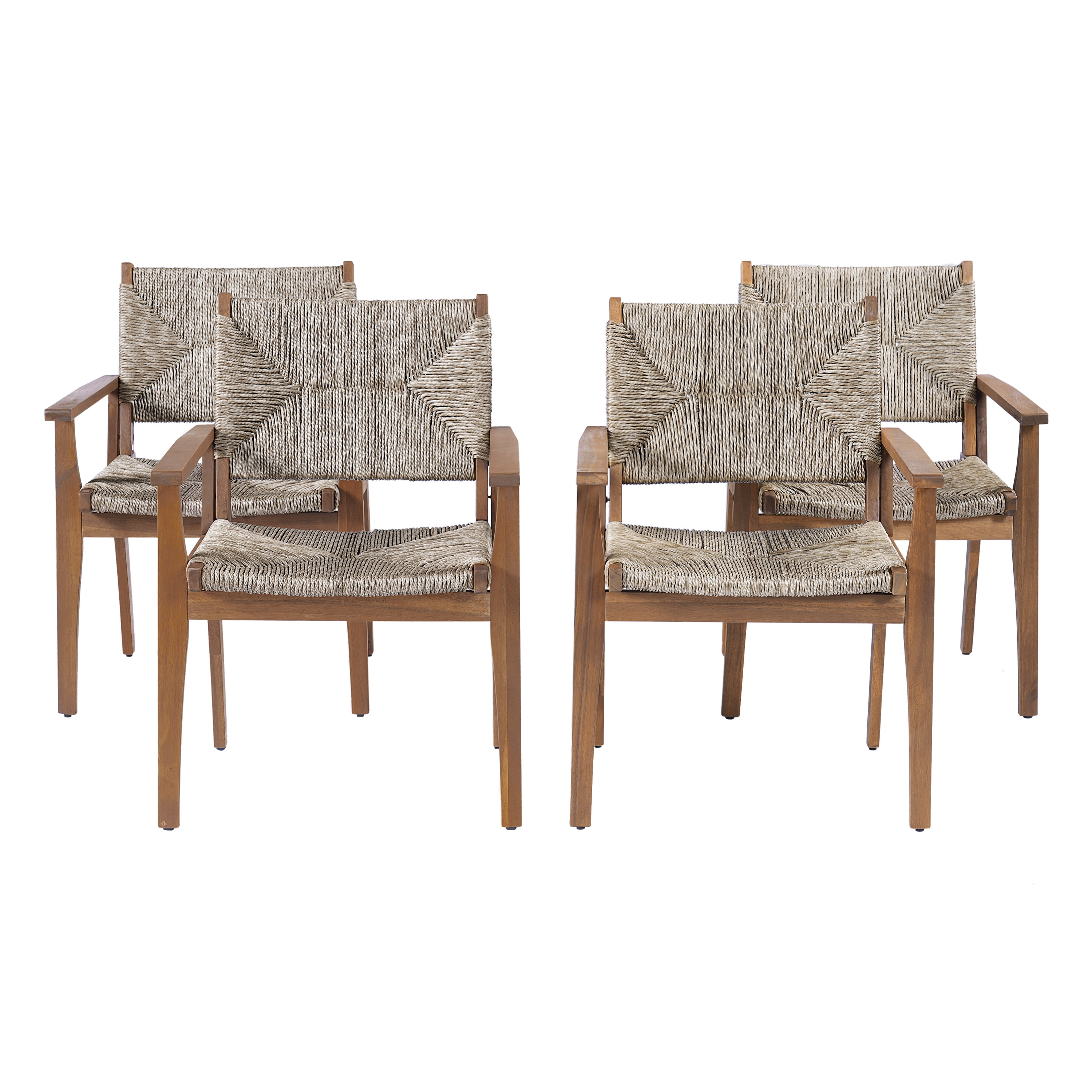 Dining Chair, Outdoor Acacia Wood Frame Handwoven Wicker Seat Chair for Patio Garden, Brown