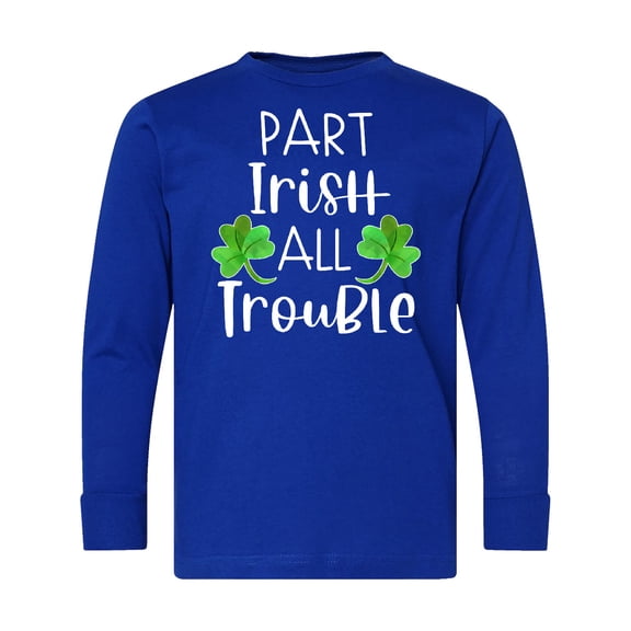 Inktastic Part Irish All Trouble St. Patrick's Day with Green Clovers Long Sleeve Youth T-Shirt