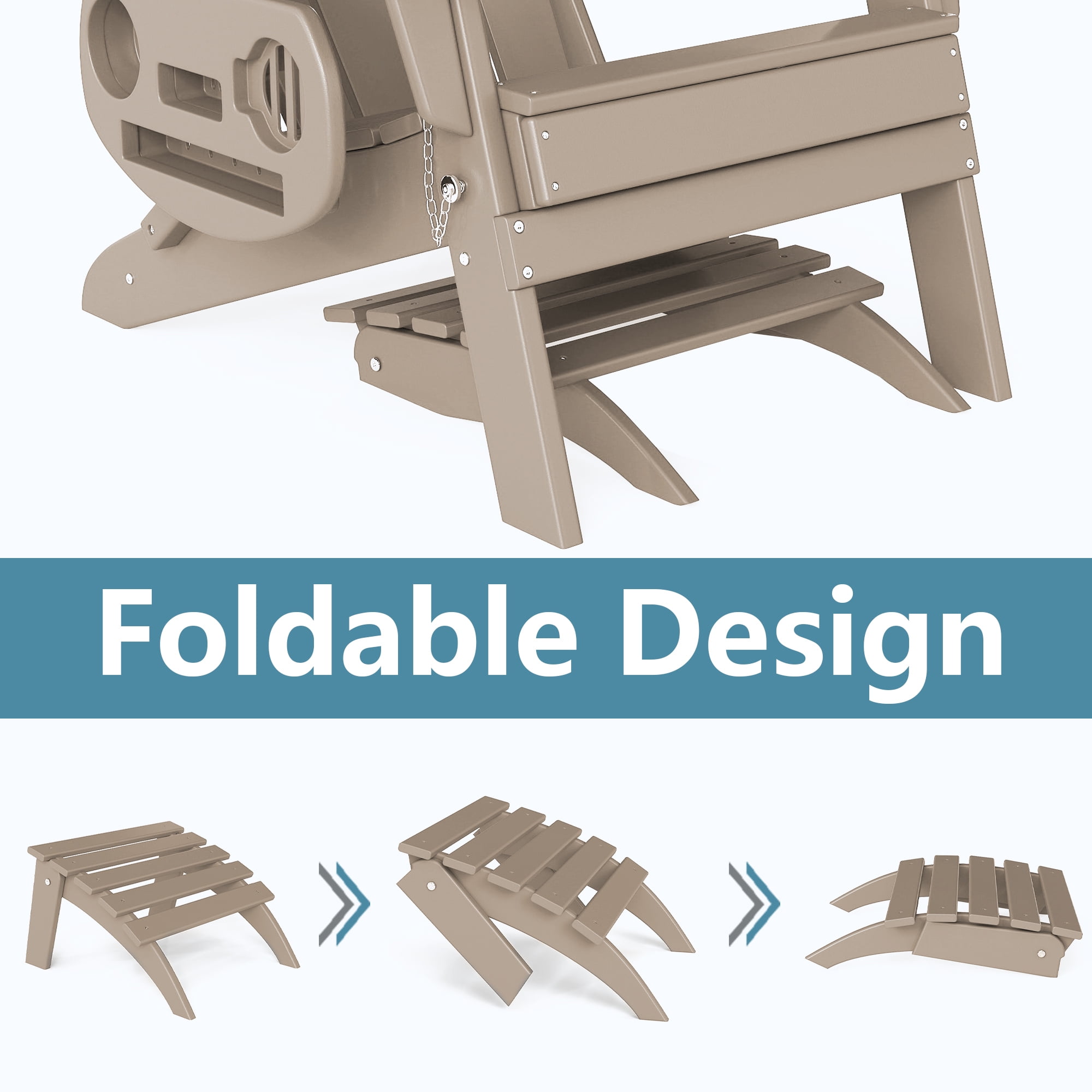 FOOWIN Folding Adirondack Ottomans Set of 4 for Adirondack Chair, Brown