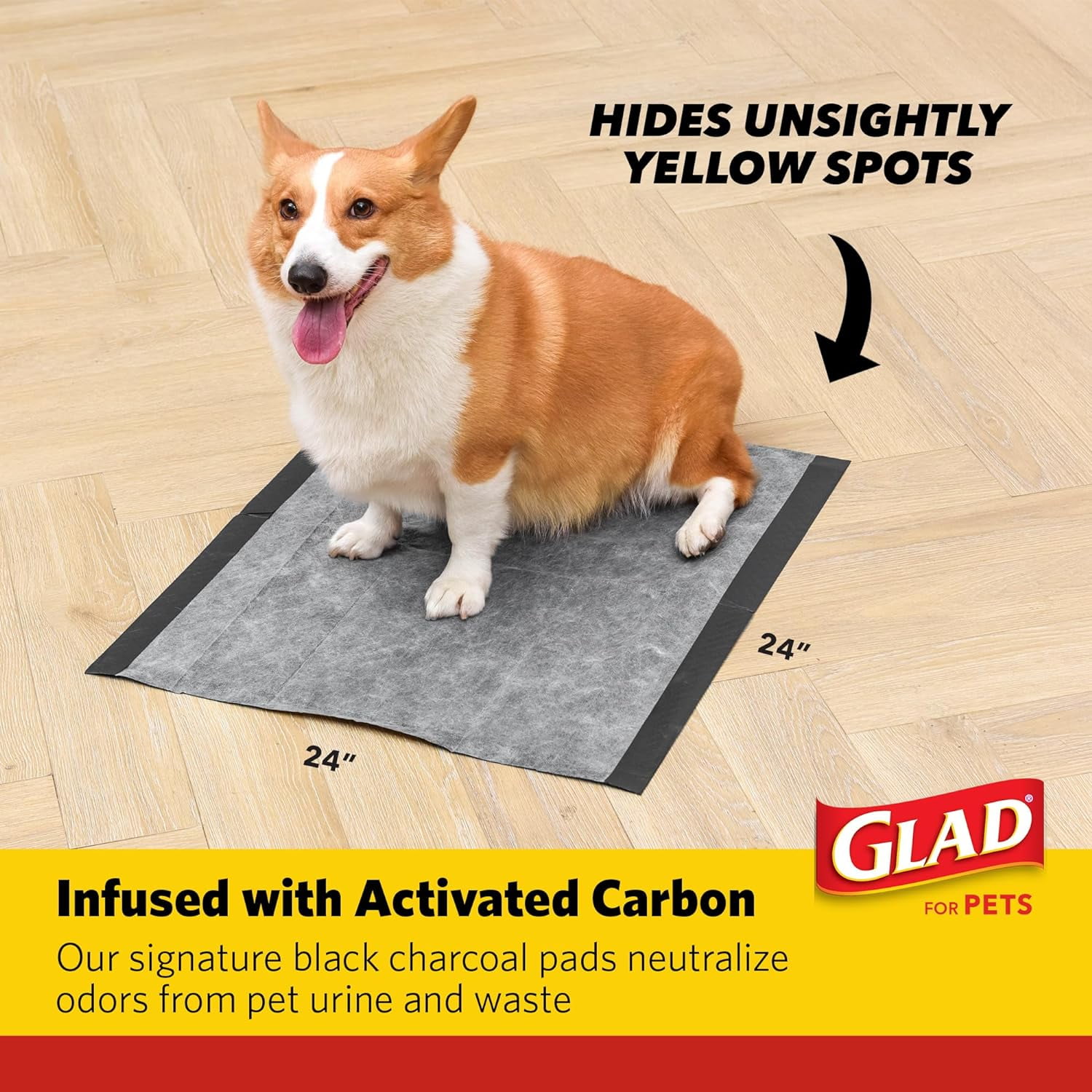 (4 pack) Glad For Pets Heavy Duty Activated Carbon Dog Training Pads 24" x 24" 100ct