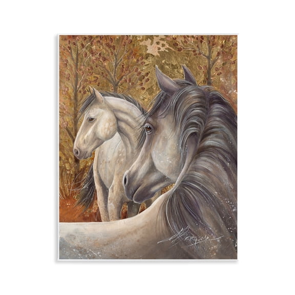 Stupell Industries Horses in Autumnal Forest Animals Painting Unframed Art Print Wall Art, 11 x 14