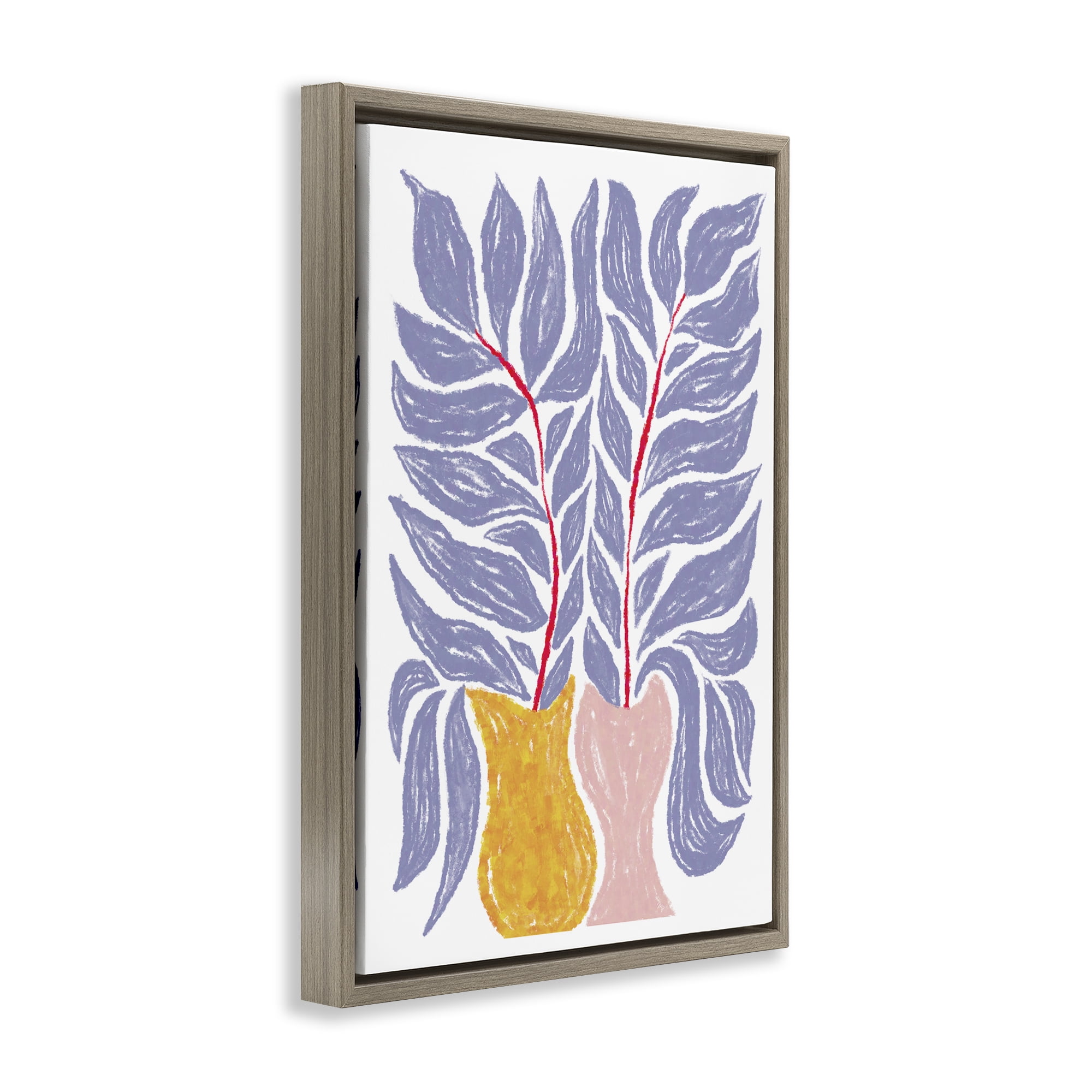 Stupell Industries Purple Leaves in Vases Plants & Flowers Painting Brown Floater Framed Canvas Art Print Wall Art, 17 x 25