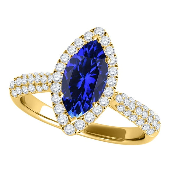 Mauli Jewels Rings for Women 0.80 Carat Elegant Look Diamond And Marquise Shape Created Tanzanite Ring 4-prong 10k Yellow Gold