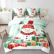 jejeloiu Kawaii Xmas Snowmen Twin Bedding Sets 7-Piece,Merry Christmas Gifts Bedding Comforter Set,Happy New Year Sheet Sets For Teens,Lightweight Room Decor Reversible