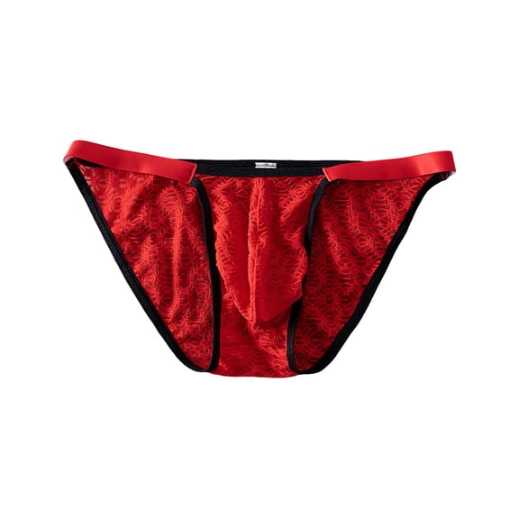 KHONTS Thongs for Men Underwear Lace Thongs Mesh Breathable Briefs Red XL