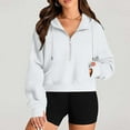 thumbnail image 5 of VEKDONE Cropped Hoodies for Women Half Zip Drawstring Hooded Sweatshirt with Thumb Holes Fall Winter Long Sleeve Thin Fleece Pullover Top Solid Color Cute Blouse with Pockets White M, 5 of 9