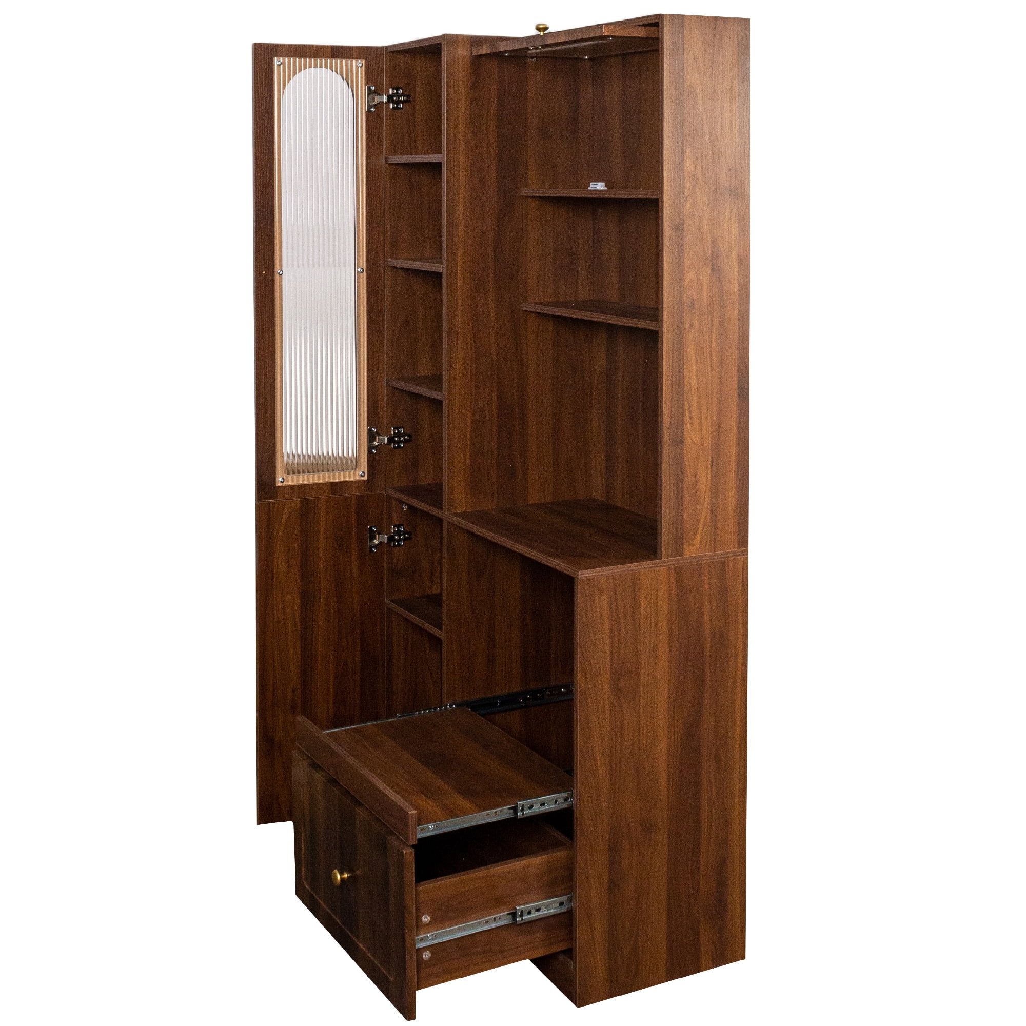 Mintazer 70.87" Farmhouse Pantry Cabinet with Pull-out Microwave Shelf, Kitchen Hutch Cupboard with 3 Doors,8 Shelves & 1 Drawer for Kitchen, Dining Room, Walnut