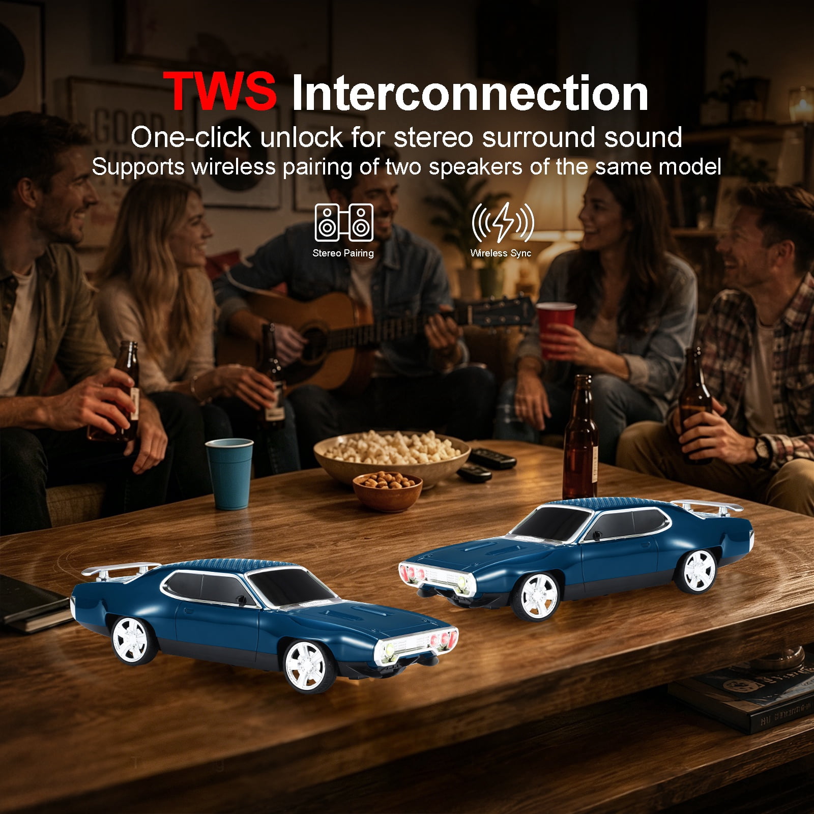 WSTER WS-620 Retro Muscle Car Portable Bluetooth Speaker, 2*5W Heavy Bass Wireless Speaker, Bluetooth 5.4, TWS Pairing, FM Radio, TF/USB, Hands-Free Call,The perfect gift for family and friends