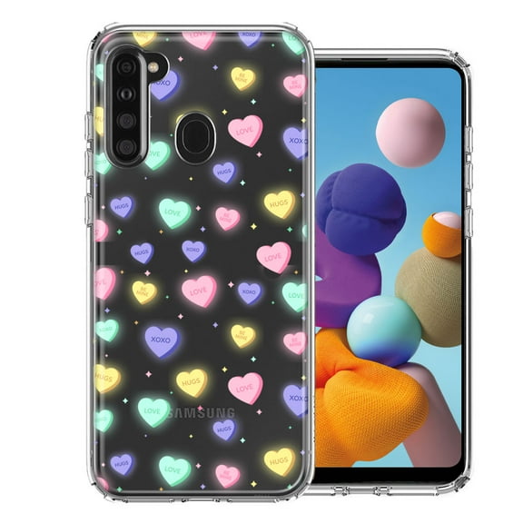MUNDAZE For Samsung Galaxy A21 Valentine's Day Heart Candies Polkadots Design Double Layer Phone Case Cover