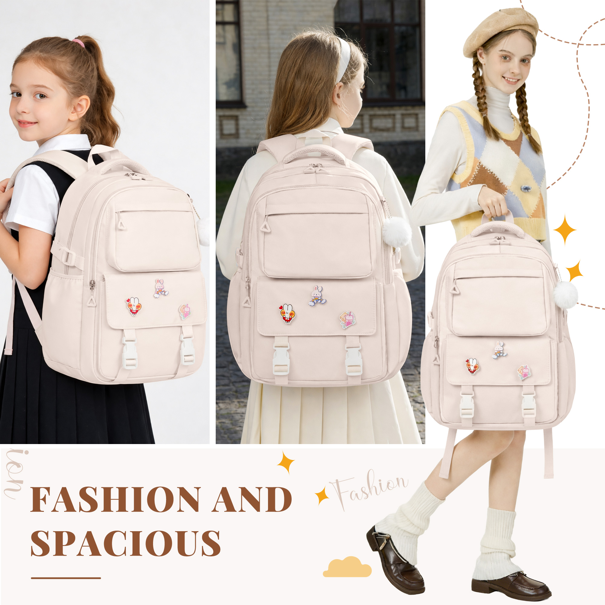 Mochila escolar para niñas, universidad, secundaria, gran capacidad, ligera, impermeable, para adolescentes y estudiantes 7