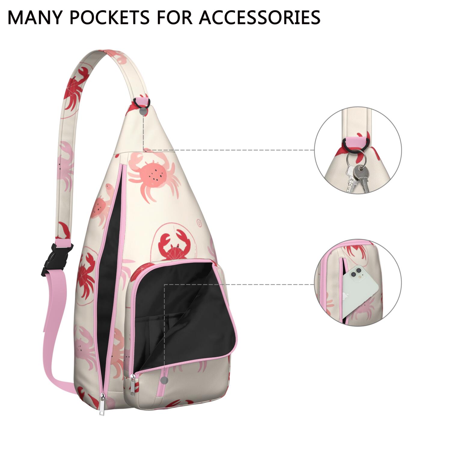 Stylish Chest Sling Bag Marine Adorable Crab Crossbody Shoulder Backpack Adjustable Lightweight Travel Hiking Casual Daypack for Women Men