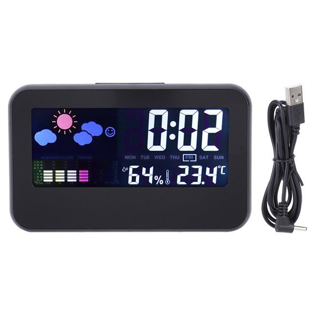 Reloj despertador electrónico temperatura humedad tiempo reloj soporte para control de voz retroiluminación