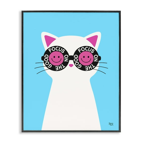Stupell Industries Focus On Good Cat Animals Painting Black Framed Art Print Wall Art, 11 x 14
