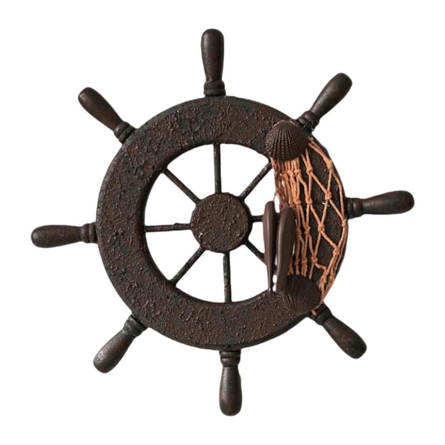 Adorno colgante de pared con volante de barco de madera, versátil, 22,5 x 22,5 cm, para decoración de interiores de cocina, con temática marina