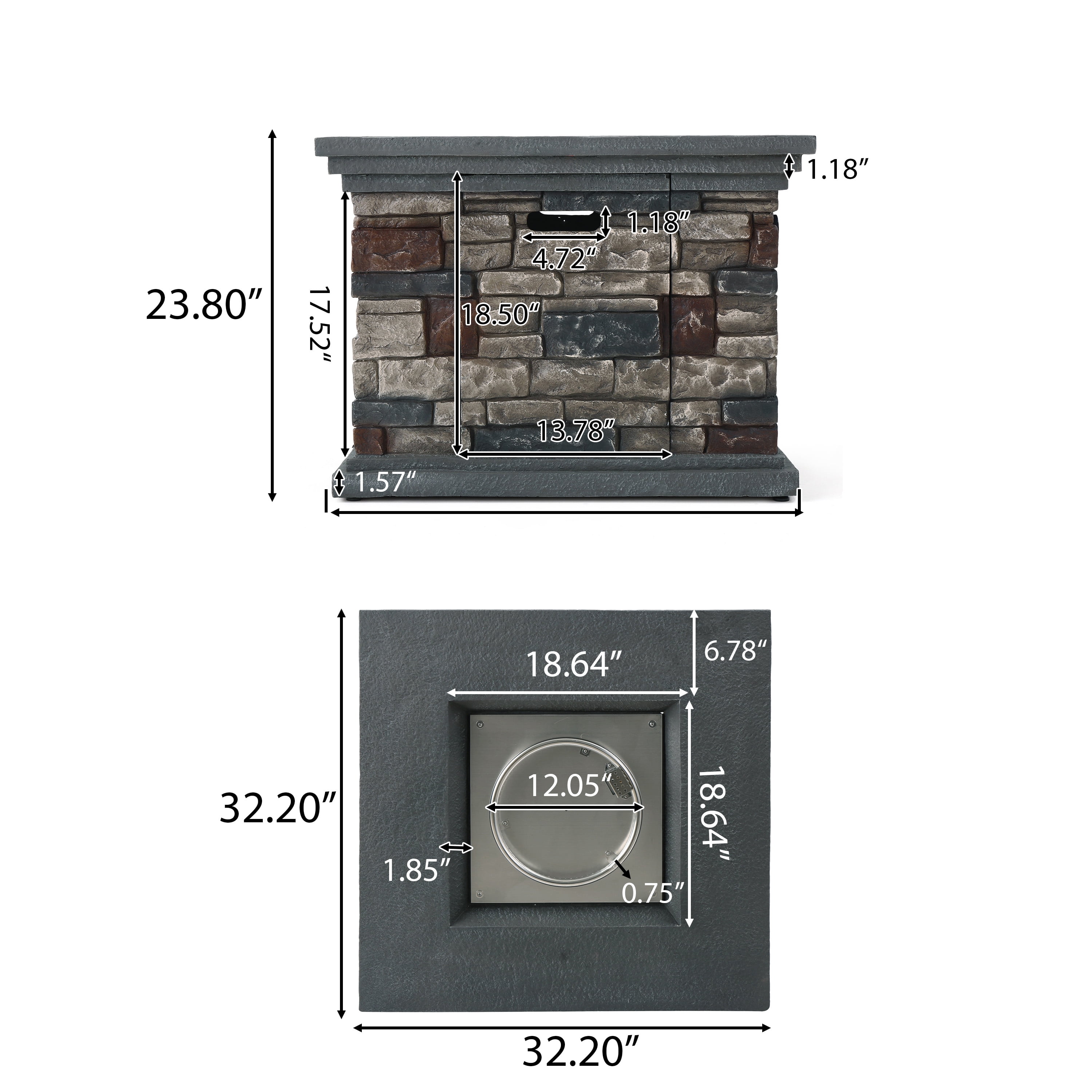 Pippa Magnesium Oxide Square Gas Fire Pit, Stone Finish