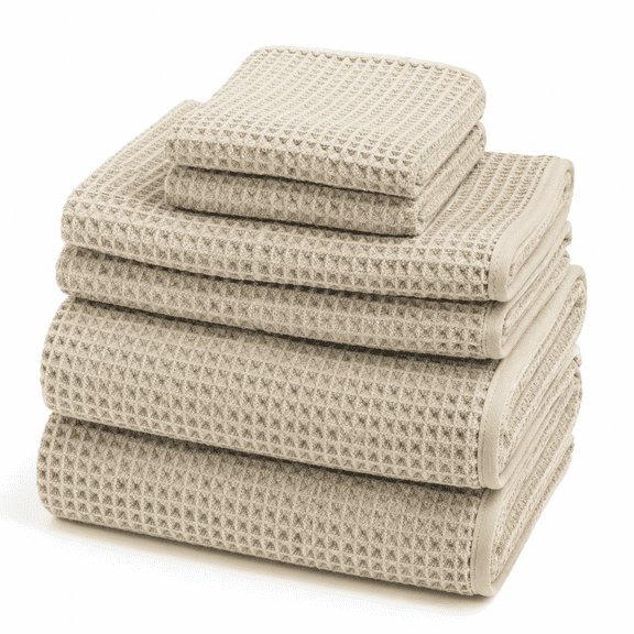 Aura Waffle Bath Towel Set 6 Pieces Beige
