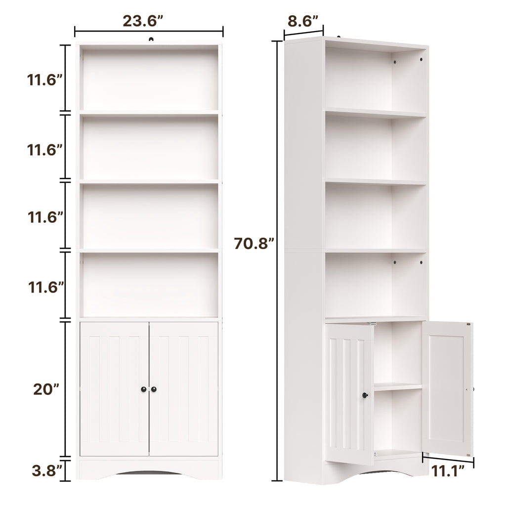 Aiho 71" H Bookcase, 6-Shelf Bookcase with Adjustable Shelves & Doors for Home Office, Living Room, Bedroom - White