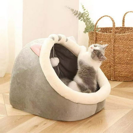 LSLJS Cat Bed Pet Beds for Cats Cute Cat House with Ears Cozy Cat Cave Beds for Indoor Cats Four Seasons Universal Pet Bed Sleeping Cushion Cotton Pet Sofa Gray 11"H Machine Washable on Clearance