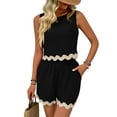 thumbnail image 2 of Womens 2 Piece Vacation Outfits Lounge Sets Casual Cropped Tank Tops Shorts Matching Set Black L, 2 of 6