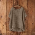 thumbnail image 5 of ClodeEU Women's Faux Linen Dolman Sleeve Short Sleeve Crewneck Top ,Loose Fit Casual Blouse Brown,Womens Plus M, 5 of 6
