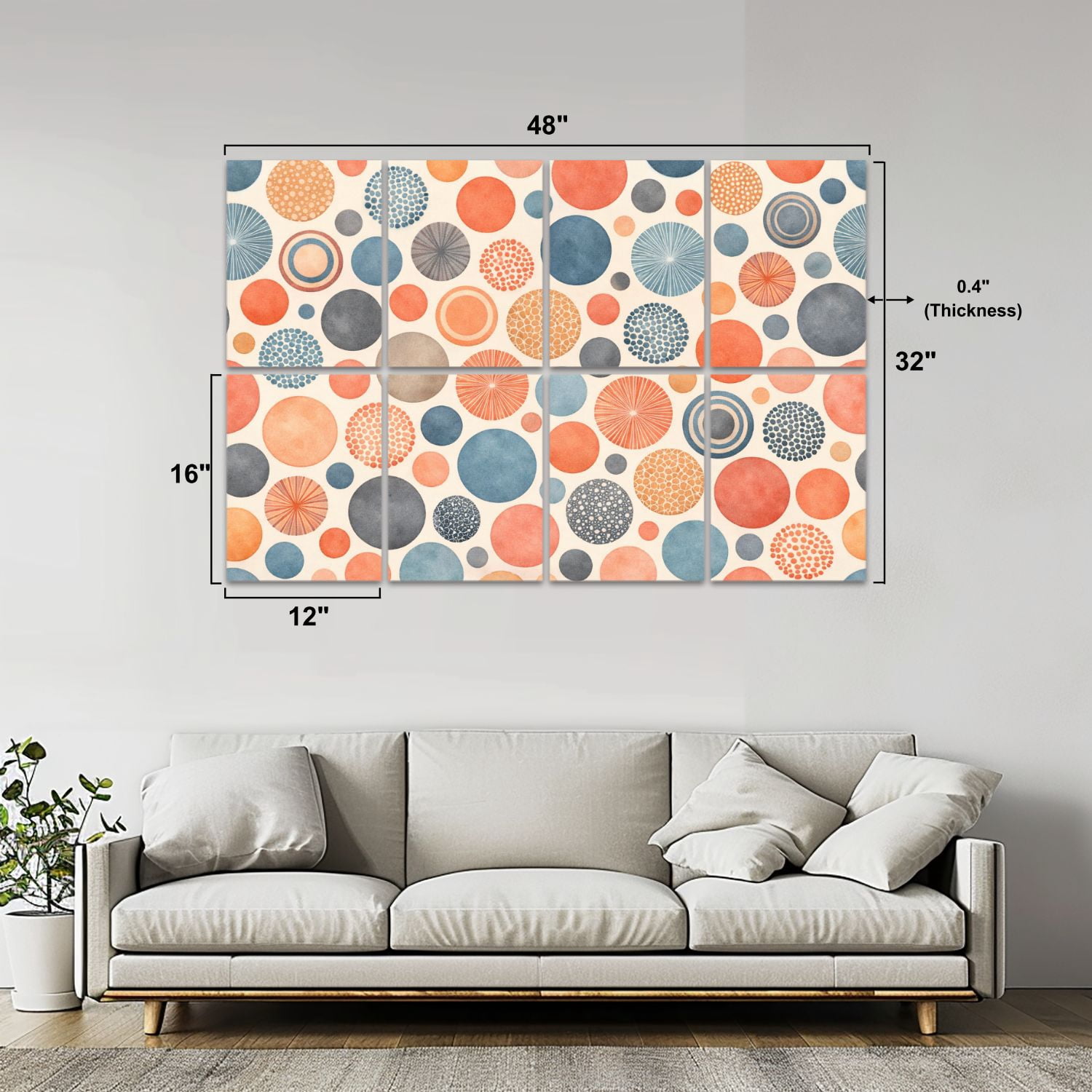 8 Pack Art Acoustic Panels Abstract Colorful Circular Dots Spirals Retro Style Self Adhesive Absorbing Dampening Panels Self Adhesive for Nursery Game Room Bedroom 48"x32"