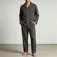 thumbnail image 4 of Iyufng Men's Grid Plaid Sleepwear 2 Piece Sets Collared Button Down Long Sleeve Shirt & Straight Lounge Pants Daily Home Nightwear Matching Set for Fall and Winter, 4 of 4