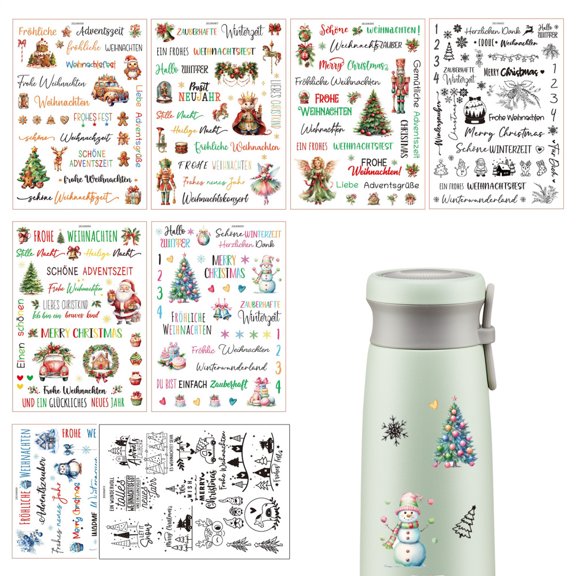 FEBUD Christmas Rub on Stickers 8 Pieces Glass Rub on Transfer Christmas Decals Adhesive Holiday Decorations for Winter Thanksgiving Ornament Vase Mirror Door Wall Water Bottle Window delightful