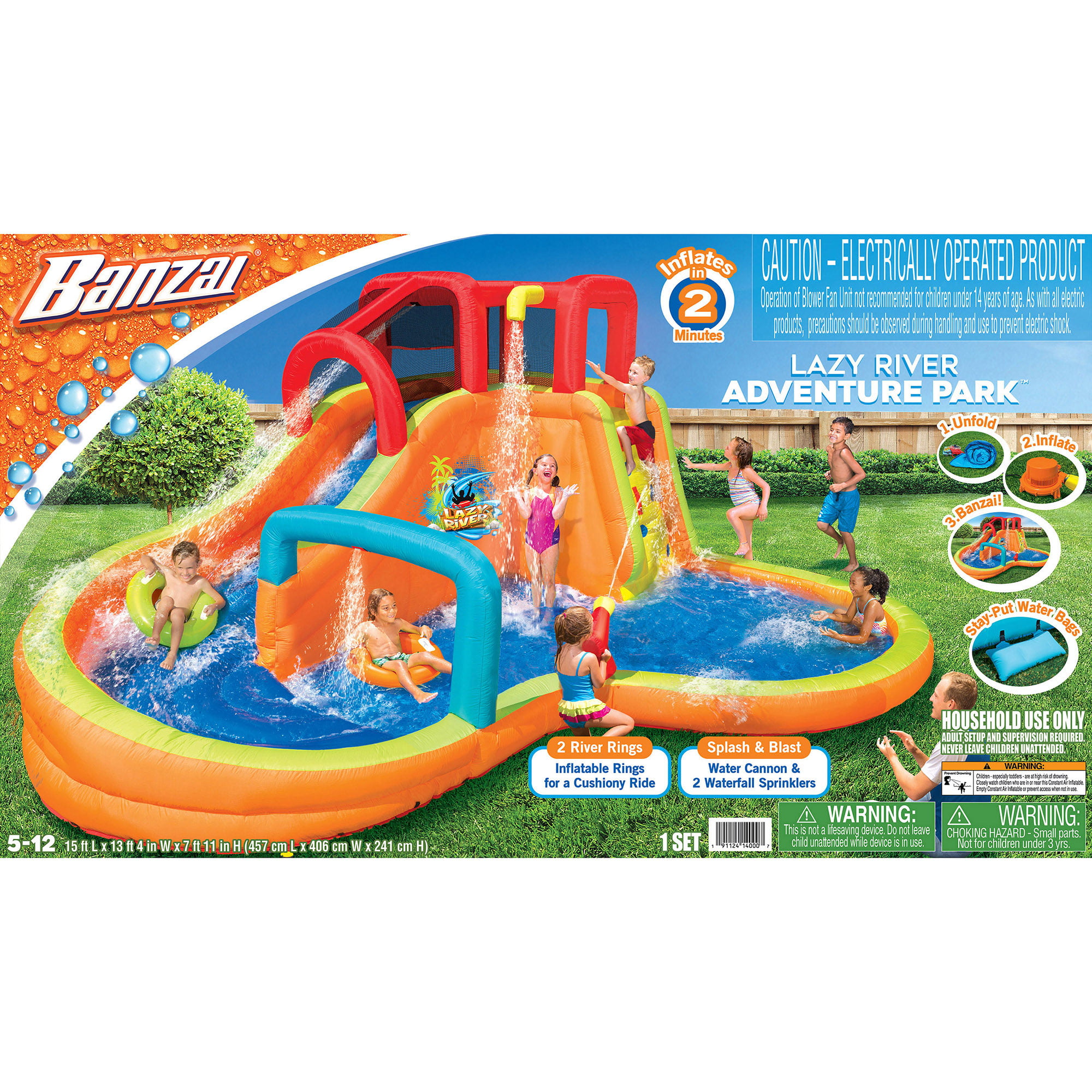 BANZAI Lazy River Inflatable Outdoor Adventure Water Park Slide and Splash Pool 