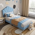 thumbnail image 1 of Gaderth Twin Size Upholstered Platform Bed Frame, Pink Shell Shaped Velvet Bed with Adjustable Headboard, Wood Slats and Metal Support, Noise Free, No Box Spring Needed for Girls Kids Teens, 1 of 9