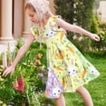 thumbnail image 6 of Girls Easter Dress Crew Neck Ruffled Sleeve Cute Print Midi Dresses Stylish Festival Holiday Clothes (11 Years, Yellow), 6 of 7